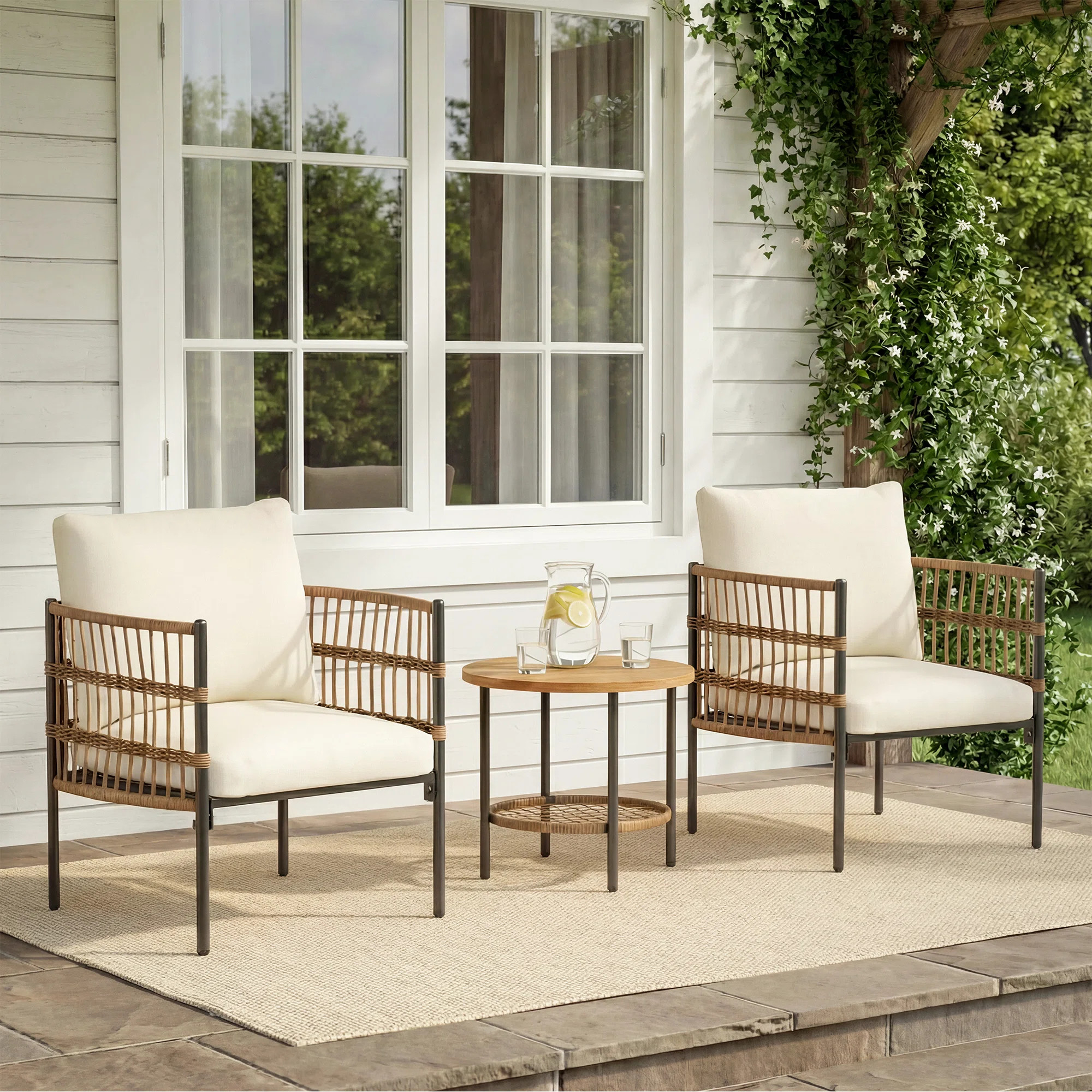 2-Person Outdoor Conversation Set With Woven Rope Chairs & Side Table | Wayfair North America