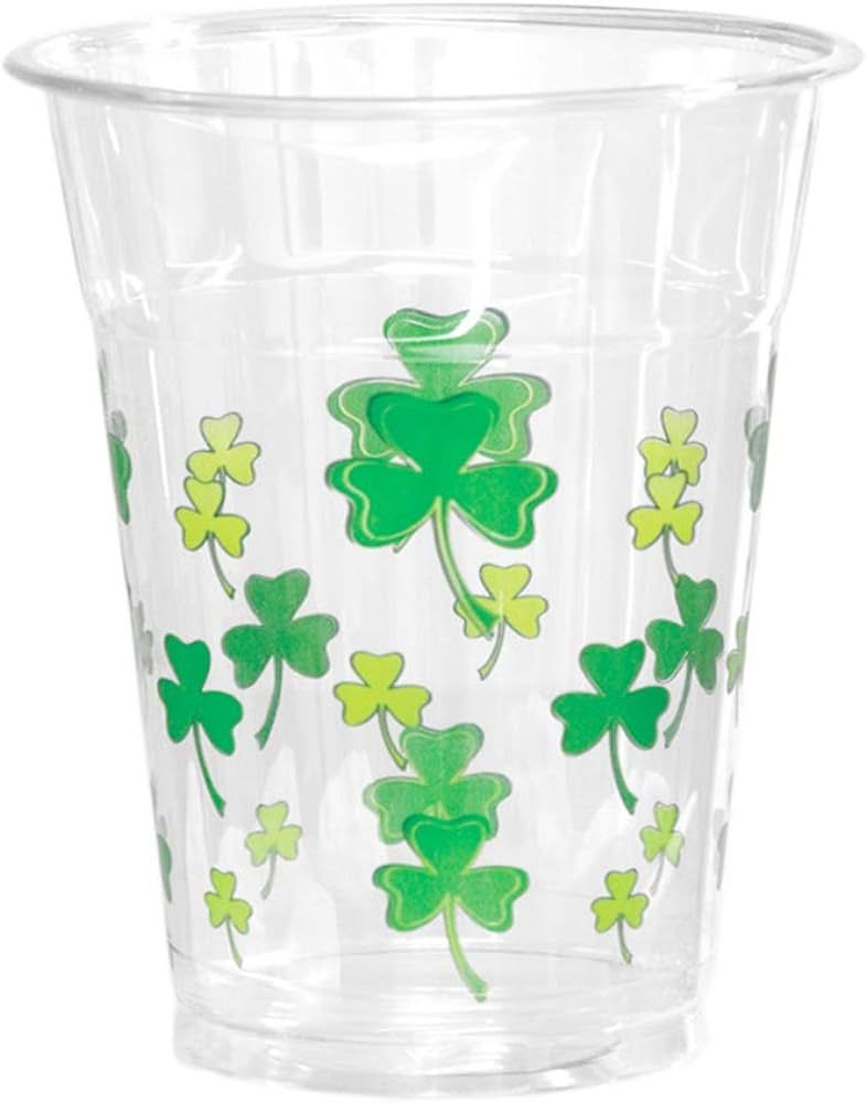 Party Essentials Soft Plastic Printed Party Cups, Shamrocks/Clovers, 12 oz, 60-Count | Amazon (US)