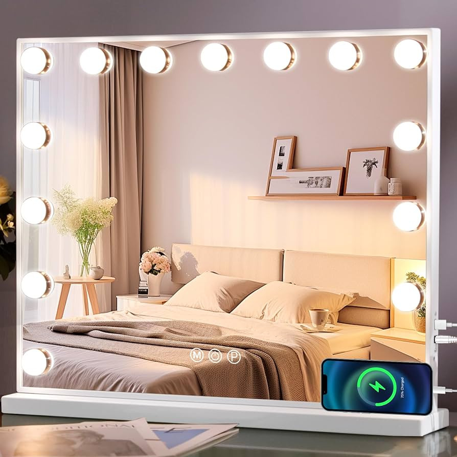 MISAVANITY Vanity Mirror with Lights Tempered Galss Hollywood Vanity Makeup Mirror with 15 LED Bu... | Amazon (US)