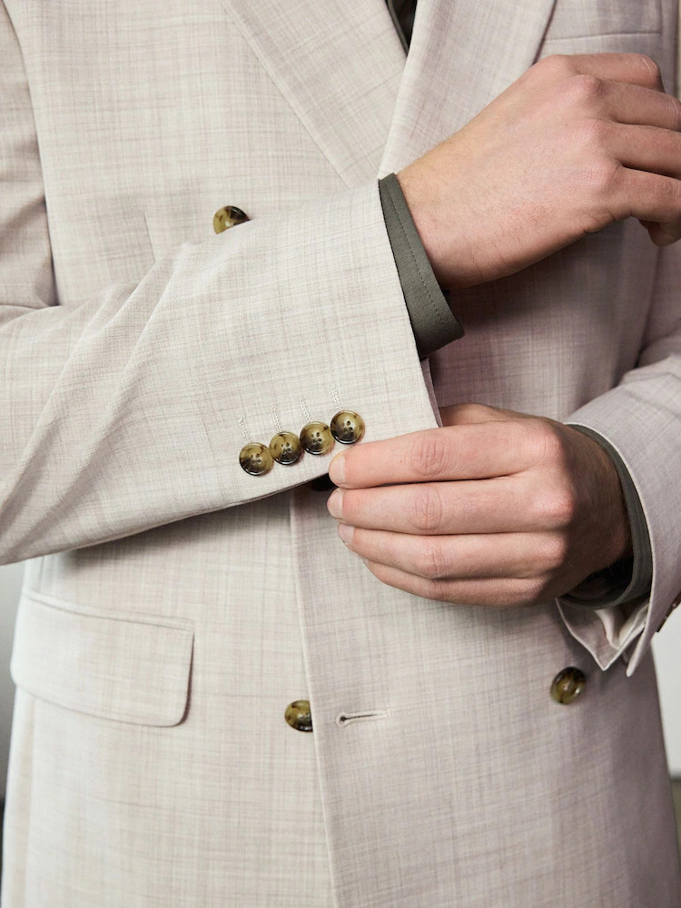 Neutral N.Premium Tailored Fit Double Breasted Wool Blend Motionflex Marl Texture Suit Jacket | Next EU
