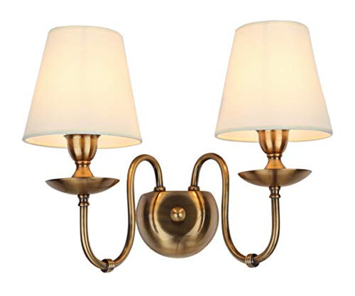 Aiwen 2-Light Bedroom Wall Lamps Polished Solid Brass Finish Wall Lights with White Flax Fabric Shade Vintage Reading Lights Wall Sconces for Bedside Hallway E12 | Amazon (US)