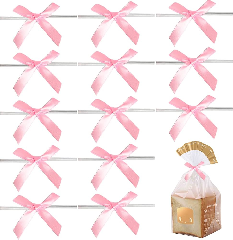 HAPY SHOP 100 Pack Pink Satin Ribbon Twist Tie Bows for DIY Gift Wrap Decoration,Package Decorati... | Amazon (US)
