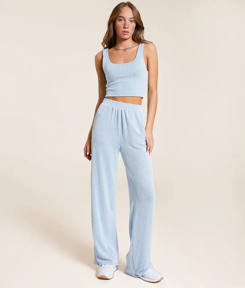 Rib Knit Wide Leg Pant | Buckle