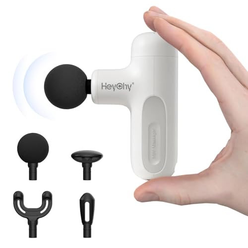 HEYCHY Super Mini Massage Gun Deep Tissue, Handheld Muscle Massager with 4 Heads, Percussion Travel Size Massager Gun for Men & Women Back Pain Relief, Quiet for Home, Gym, Office, White | Amazon (US)