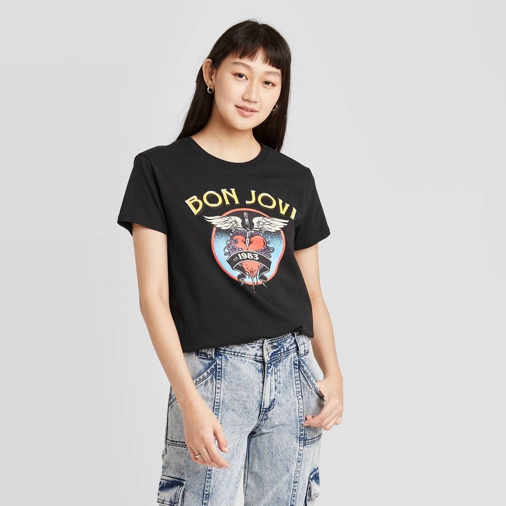 Women's Bon Jovi Short Sleeve Graphic T-Shirt - Black XS | Target