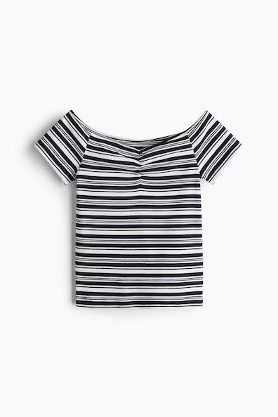 H & M - Ribbed Boat-Neck Top - Blue | H&M (US + CA)