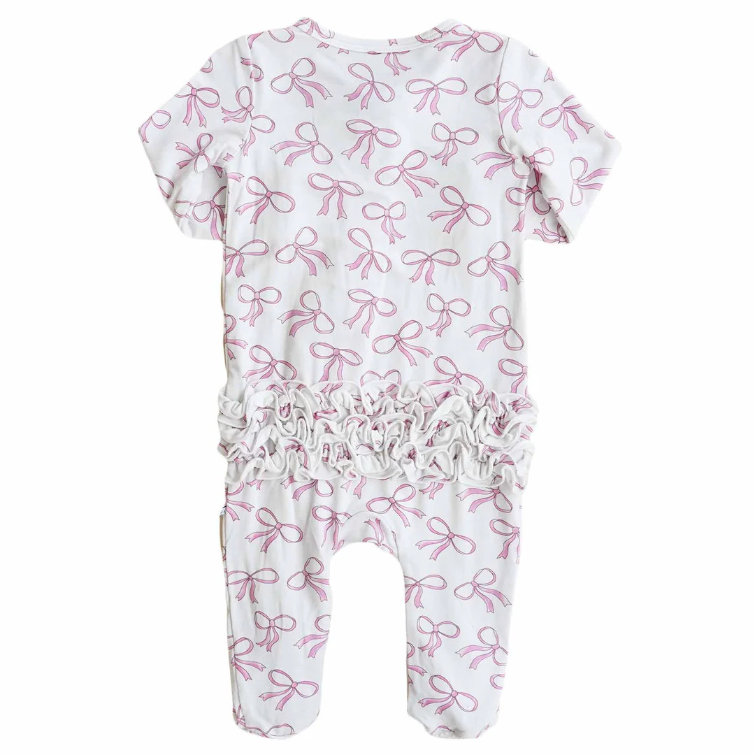 Blushing Bows Ruffle Zipper Footie | Caden Lane