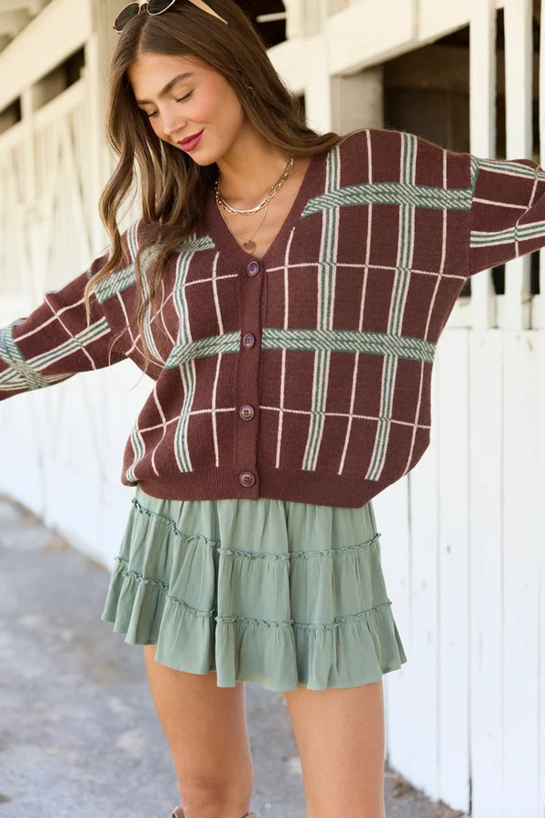 Warm Welcome Brown Plaid Cardigan | Pink Lily