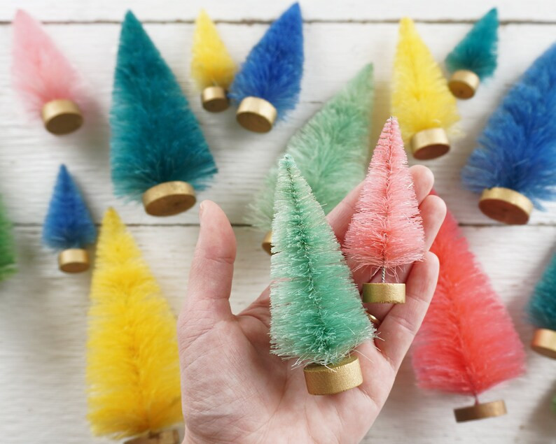 Rainbow Bottle Brush Tree Set - 18 Mixed Size Dyed Sisal Christmas Trees | Etsy (US)