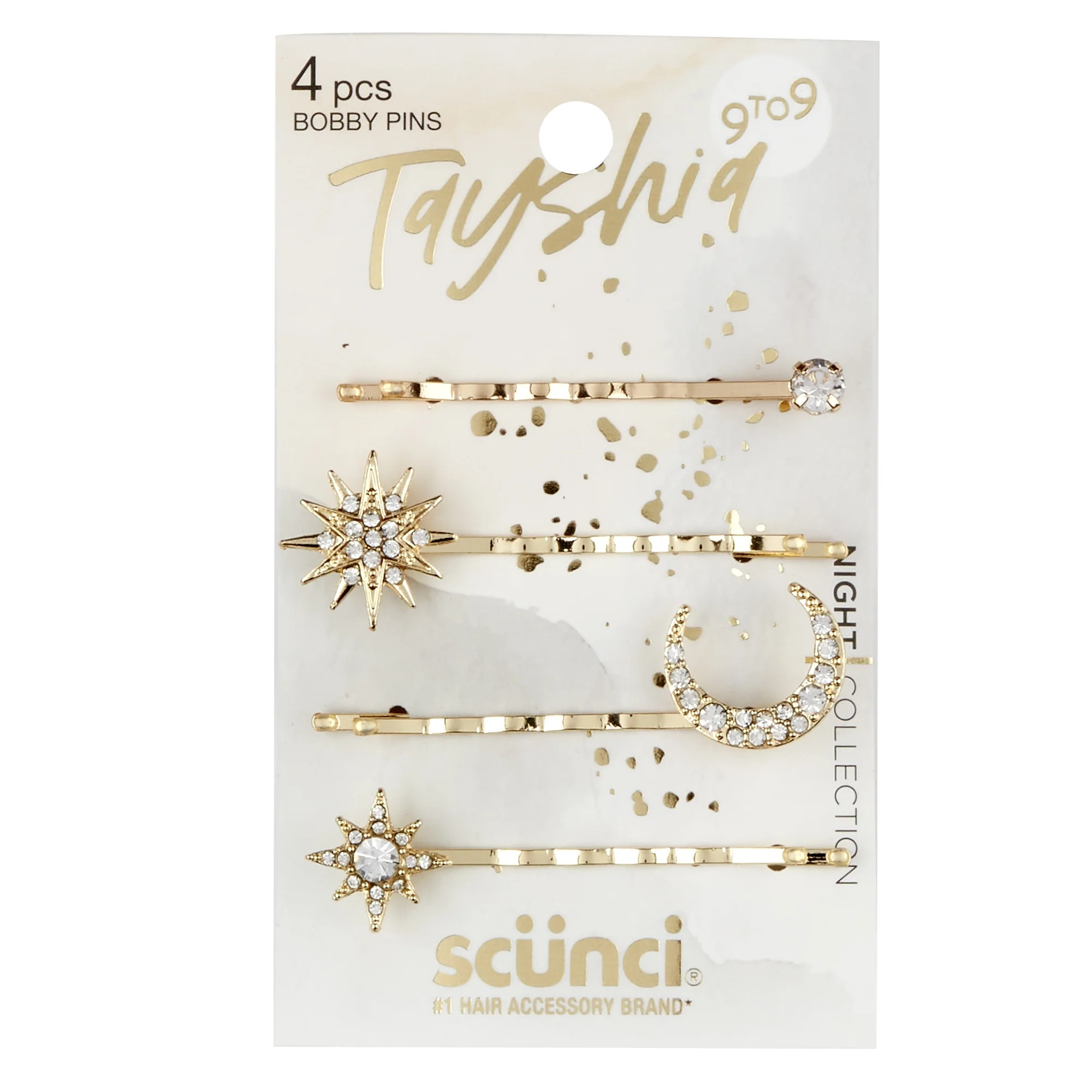 Tayshia by Scunci Rhinestone Celestial Design Bobby Pins, Gold-Tone Metal, 4 Ct | Walmart (US)