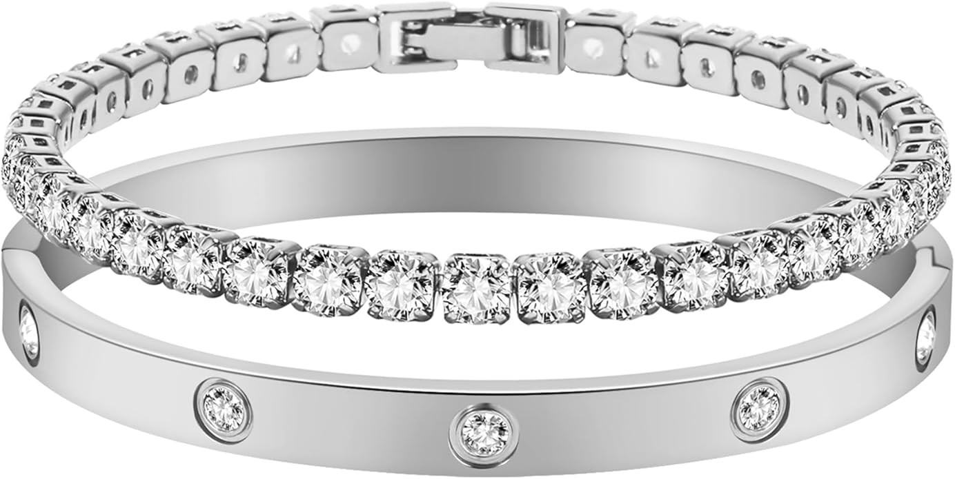 Gold Bracelets for Women 18K Gold Plated Love Friendship Bracelet With Cubic Zirconia Cuff Bangle... | Amazon (US)