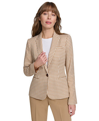 Women's Check-Print Long-Sleeve Blazer | Macy's