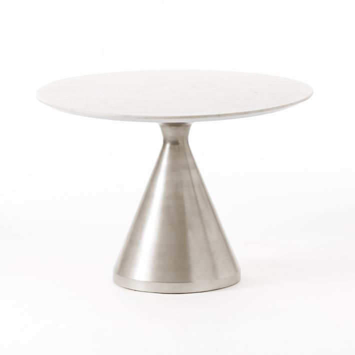 Silhouette Pedestal Round Dining Table - White Marble/Brushed Nickel | West Elm (US)