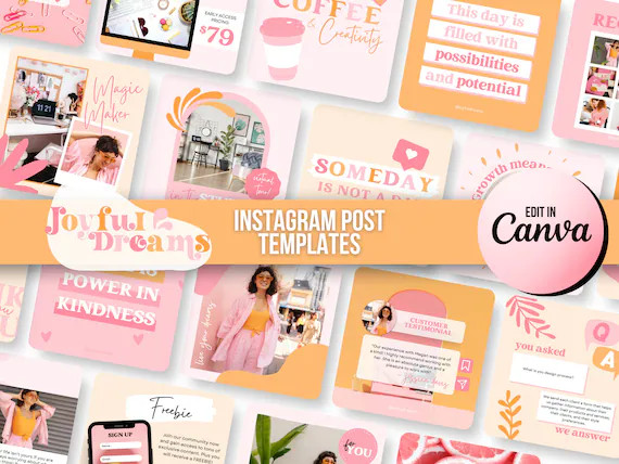 Bright Instagram Post Templates Canva | Engagement Instagram Branding | Pink Orange Canva Templat... | Etsy (CAD)