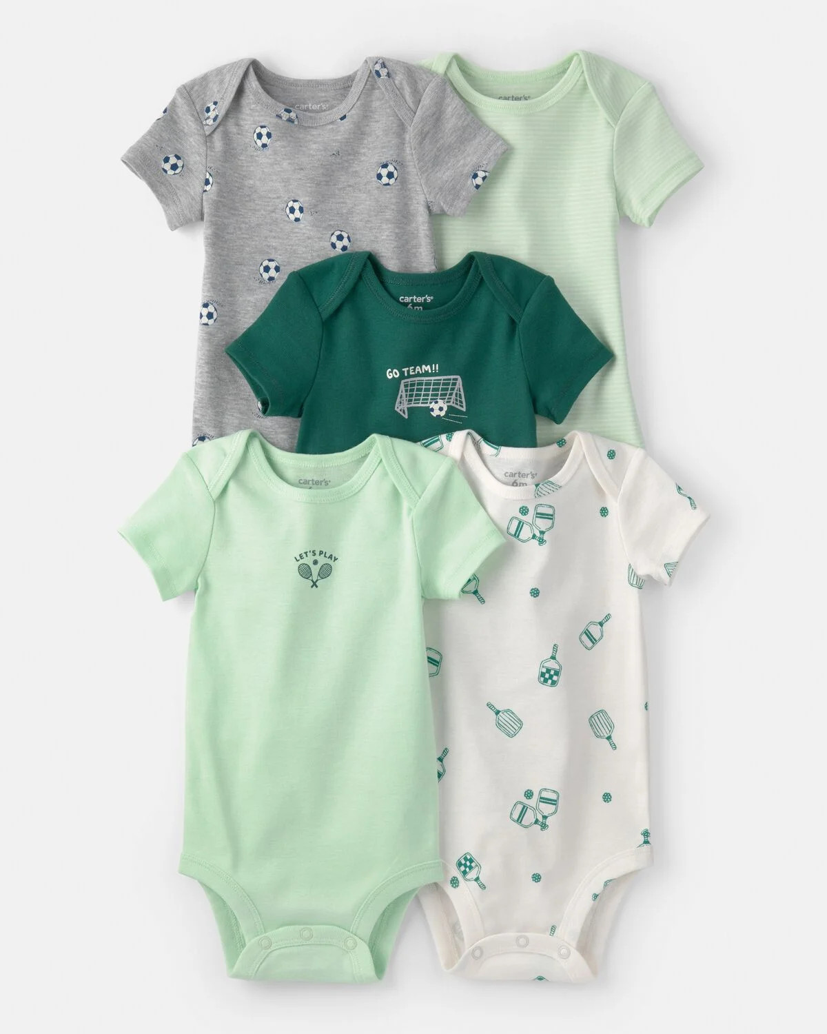 Baby 5-Pack Sports Multipack Bodysuits - Green/White | Carter's Inc