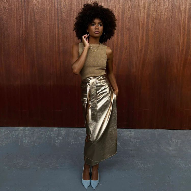 Gold Vegan Leather Jaspre Skirt | Never Fully Dressed US