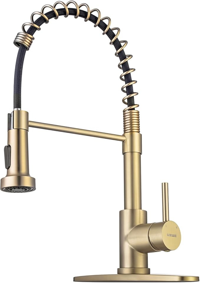 WEWE Brushed Gold Kitchen Faucet with Pull Down Sprayer, RV Brass Kitchen Faucet Stainless Steel ... | Amazon (US)