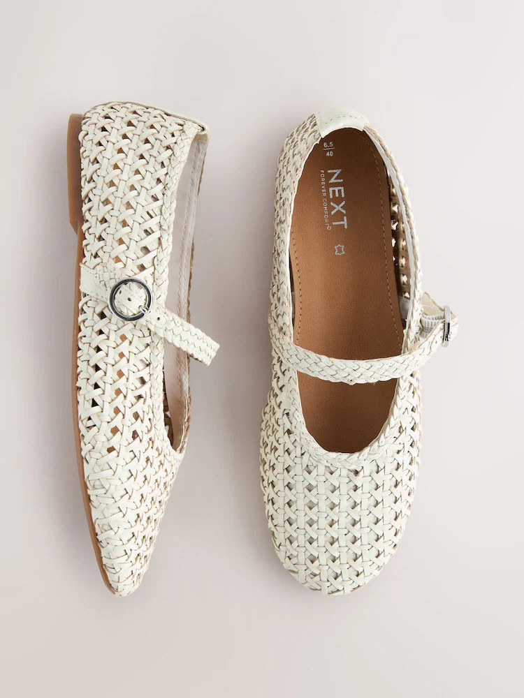 Buy White Forever Comfort® Leather Weave Mary Jane Flats from Next Ireland | Next EU