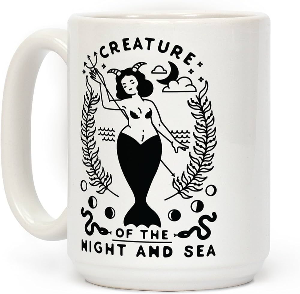 LookHUMAN Creature of the Night and Sea White 15 Ounce Ceramic Coffee Mug | Amazon (US)