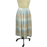 1980S Pleated Skirt Pastel Pink Gray Plaid Soft Linen Size M | Etsy (US)