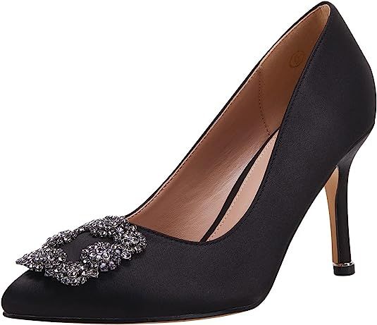 Women's Stiletto High Heel Pumps Classic Party Wedding Pointed Toe Pump Shoes with Jewel Buckle | Amazon (US)