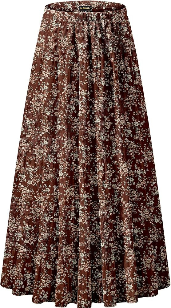 NASHALYLY Women's Chiffon Elastic High Waist Pleated A-Line Flared Maxi Skirts | Amazon (US)