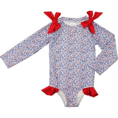 Blue And Red Liberty Lycra Bow Rashguard | Cecil and Lou