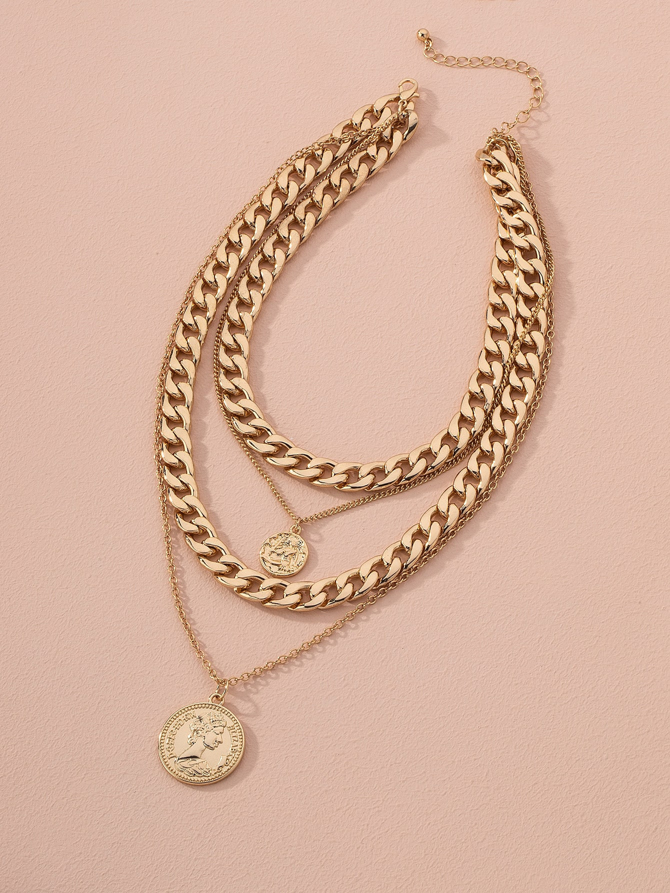 Textured Disc Pendant Layered Necklace | SHEIN