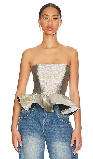 Nellie Top in Lame Stretch Suiting Silver | Revolve Clothing (Global)