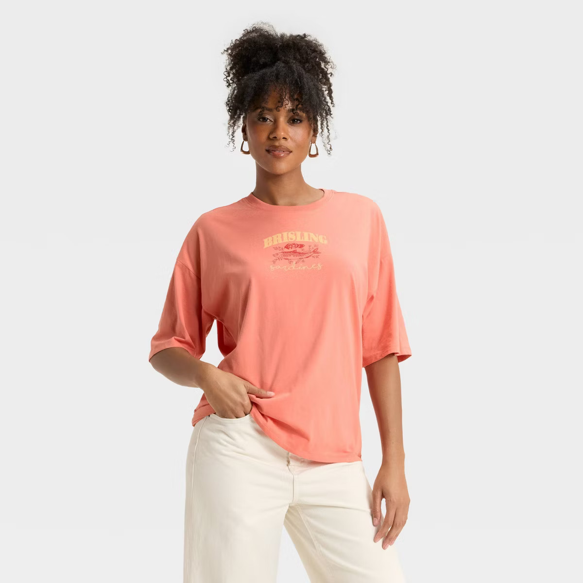 Women's Sardines Short Sleeve Graphic Oversized T-Shirt - Terracotta Orange | Target