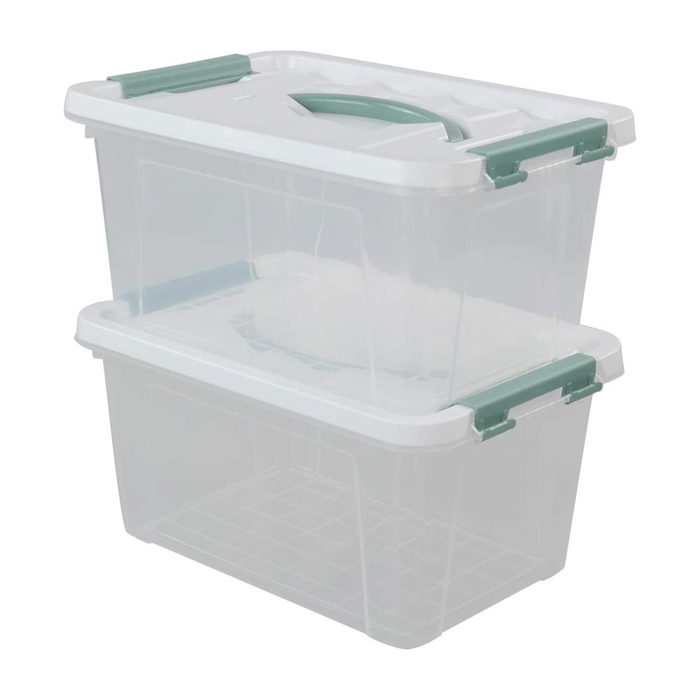 Gloreen 6 Quart Clear Storage Bins with Lid and Green Handle, Multipurpose Stackable Plastic Stor... | Amazon (US)