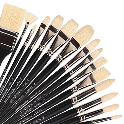 Falling in Art Oil Paint Brush Set, Natural Hog Bristle Paintbrush Set, 15PCS Long Handled Professional Paint Brushes for Acrylic Painting, Oil Paint Brushes with Bamboo Storage Pouch | Amazon (US)
