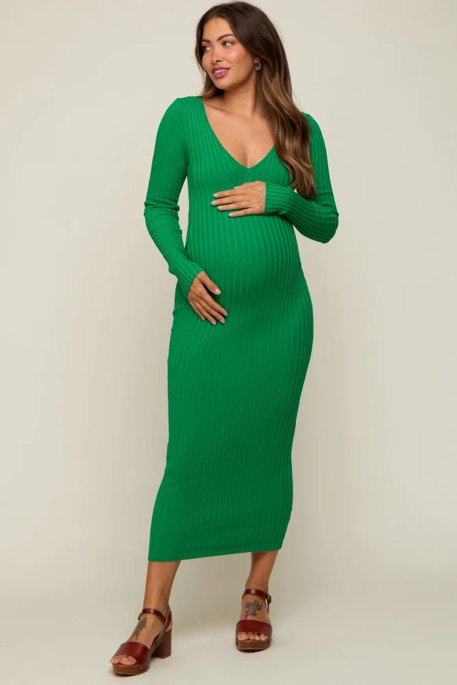 Mocha V-Neck Long Sleeve Fitted Maternity Maxi Dress | PinkBlush Maternity