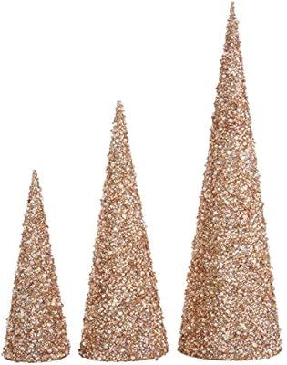 Raz 22 Inch, 17 Inch and 12 Inch High Jeweled Glittered Cone Christmas Trees Set of 3 - Champagne... | Amazon (US)