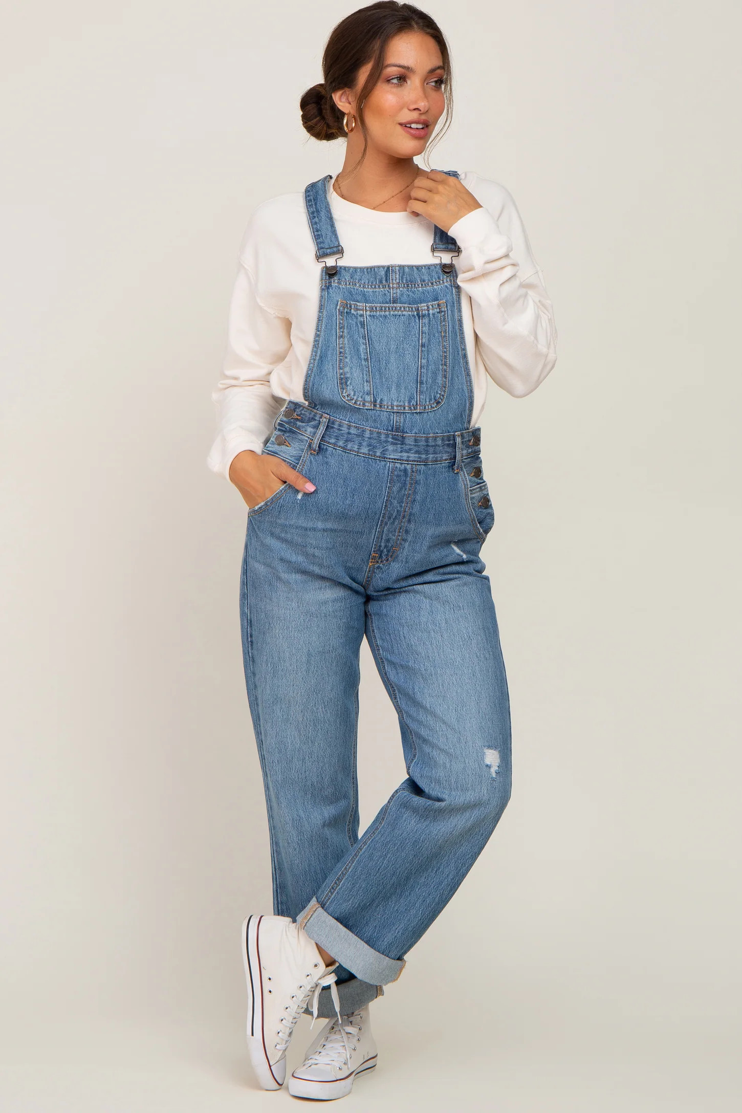 Blue Denim Cuffed Maternity Overalls | PinkBlush Maternity