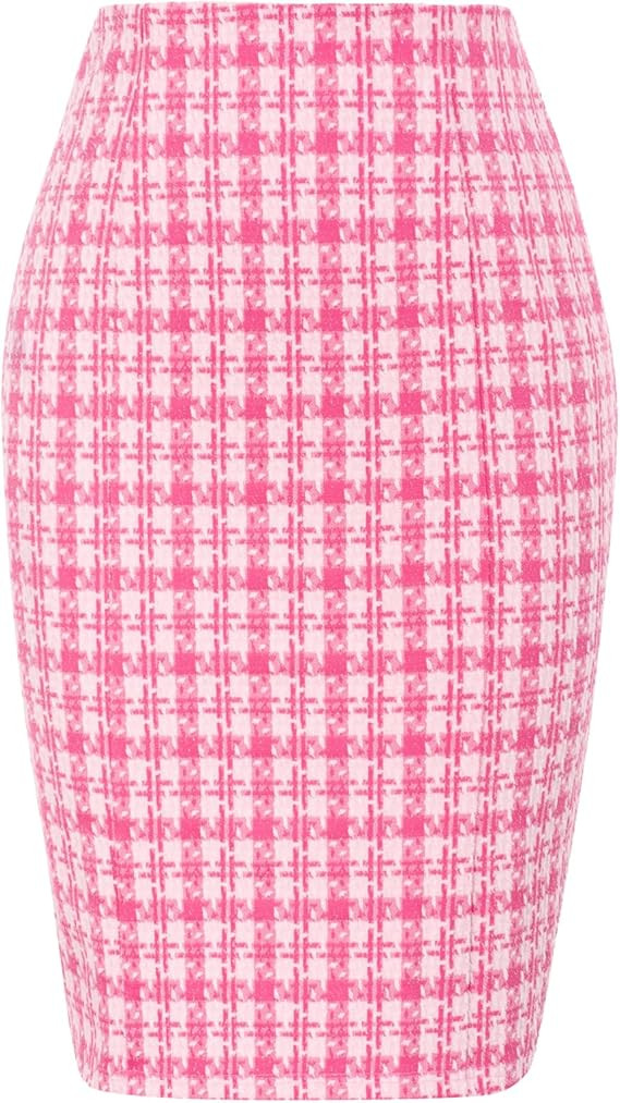 Kate Kasin Womens Knee Length Elastic Waist Stretchy Bodycon Business Tweed Pencil Skirt | Amazon (US)