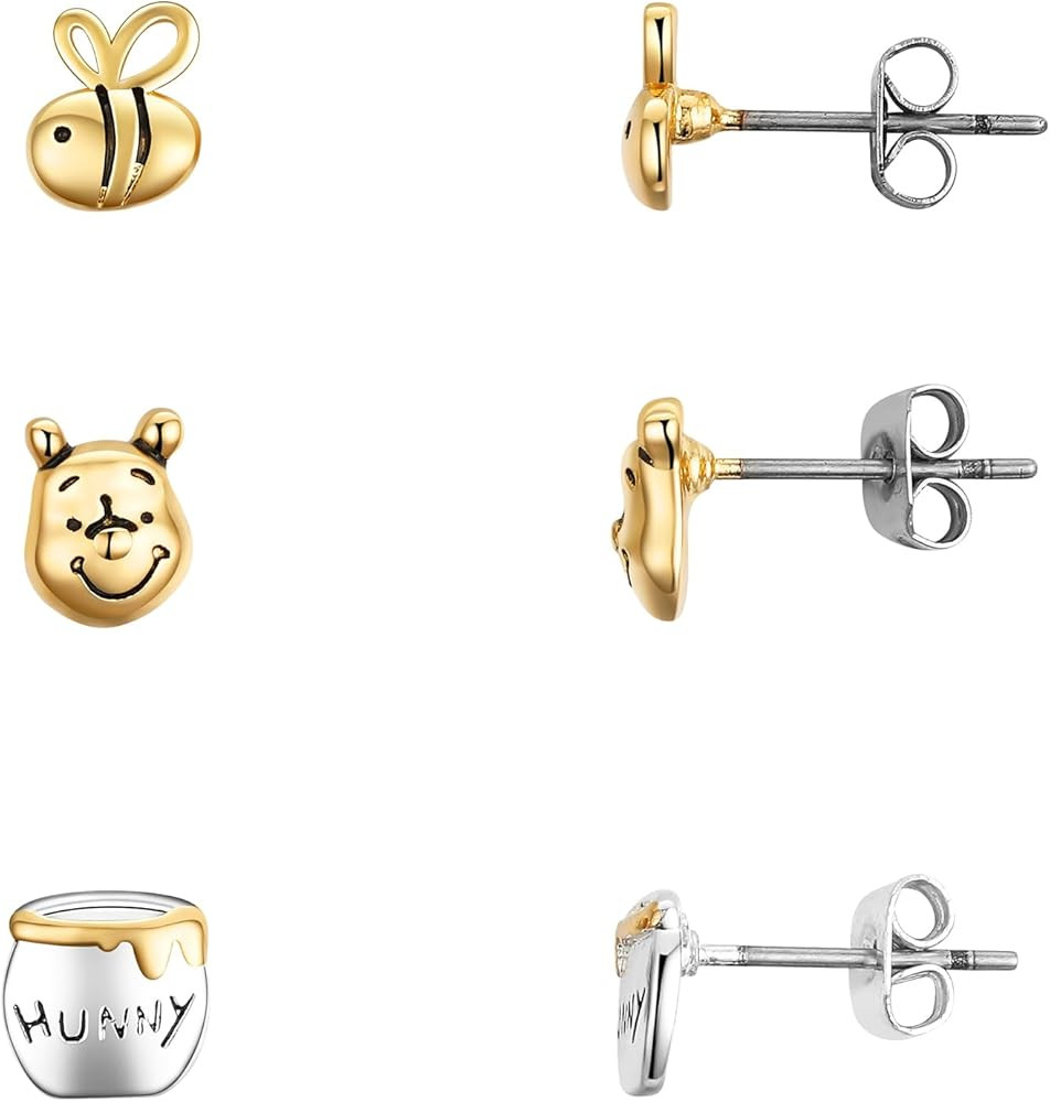 Disney Winnie-the-Pooh Bee and Honey Pot Trio Earring Set Officially Licensed | Brass with Sterli... | Amazon (US)