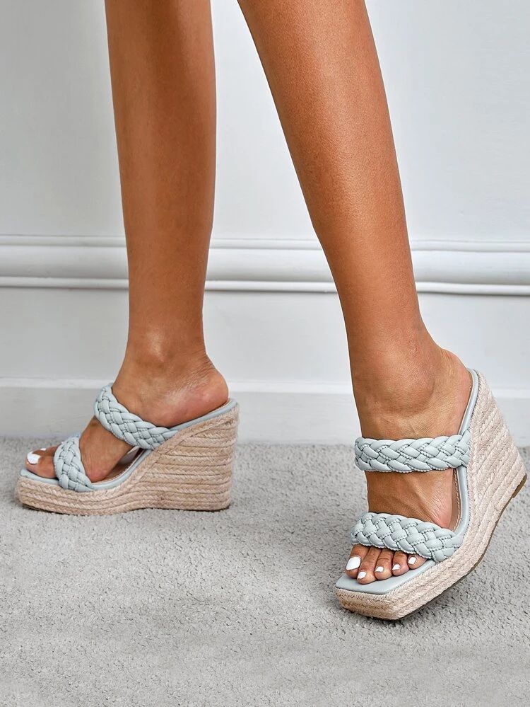 Double Braided Strap Espadrille Wedge Slide Sandals | SHEIN