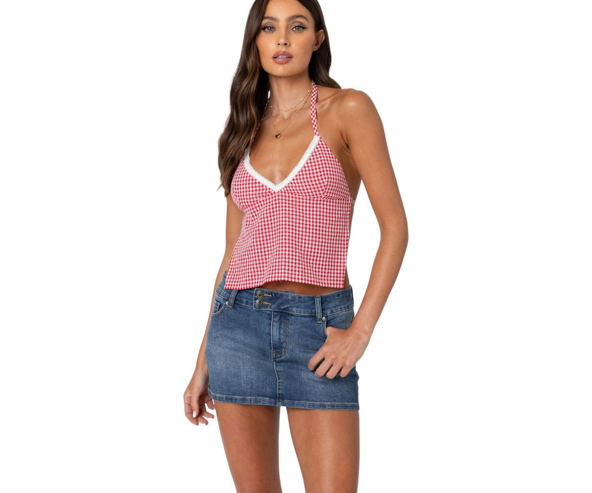 Women's Charmaine Open Back Gingham Top - Red | Macy's
