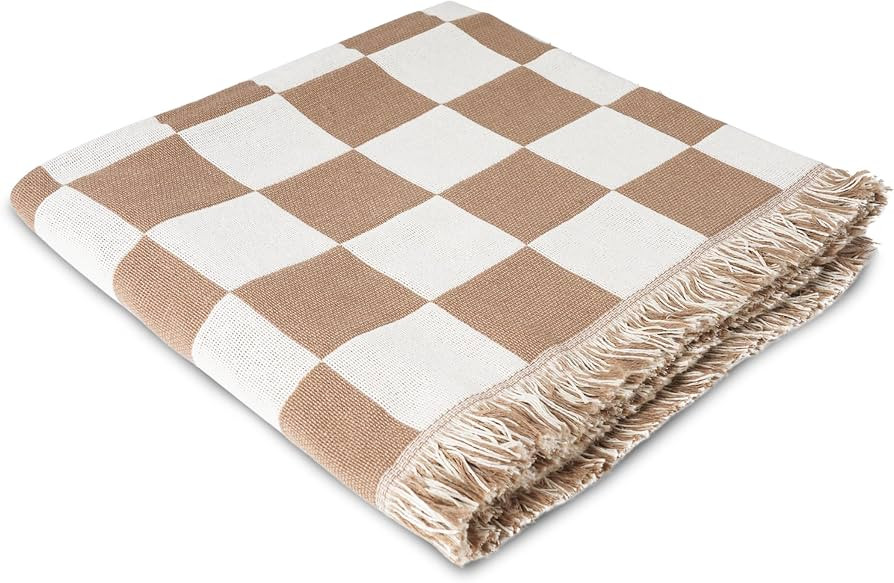 Luxury Checkered Throw Blanket - Cozy Soft Blanket - Stylish and Woven Blanket with Tassel Fringe... | Amazon (US)