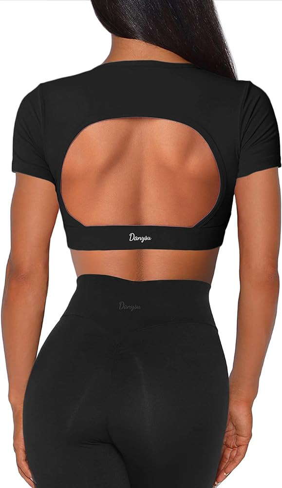 Danysu Open Back Crop Tops with Removable Pad Backless Workout Gym Shirt Bra Going Out Top | Amazon (US)