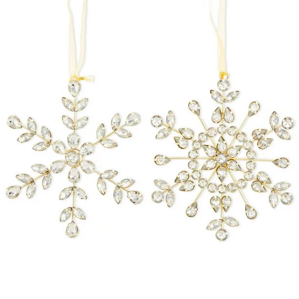 Holiday Time 2pk Gold Snowflake W/rhinestone Ornaments, 5-inch | Walmart (US)