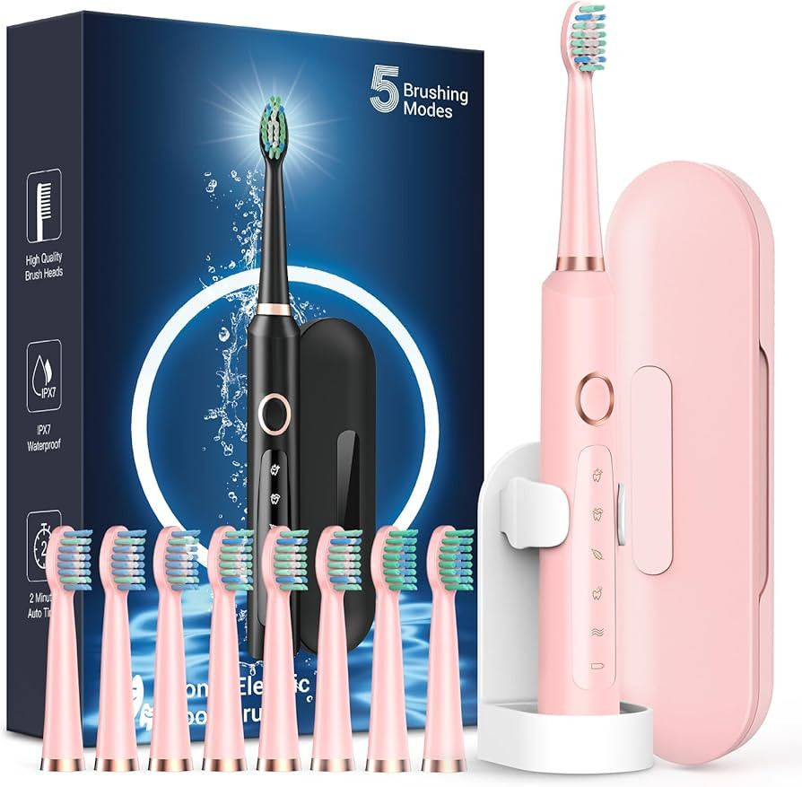 Rtauys Sonic Rechargeable Electric Toothbrushes for Adults with 8 Brush Heads & Travel Case,Teeth... | Amazon (US)