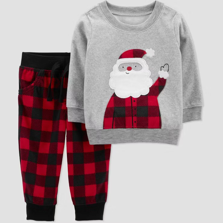 Carter's Just One You®️ Baby 2pc Buffalo Checkered Top & Bottom Set - Gray/Red | Target