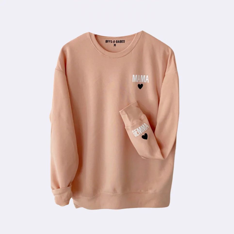 LOVE ON THE CUFF ♡ customizable blush sweatshirt with personalized cuff | BFFS & BABES