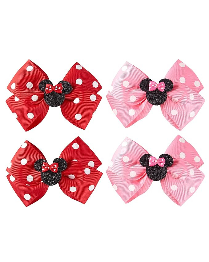 Baby Girls Mouse Ears Hair Bow Clips 4pc Birthday Party Dress Up Cartoon Hair Accessories 4 Inch ... | Amazon (US)