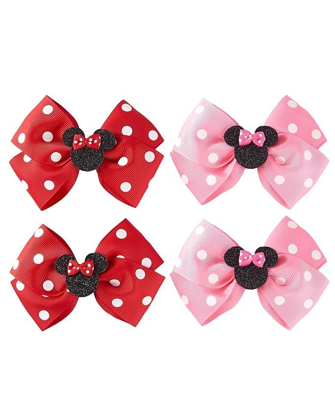Baby Girls Mouse Ears Hair Bow Clips 4pc Birthday Party Dress Up Cartoon Hair Accessories 4 Inch ... | Amazon (US)