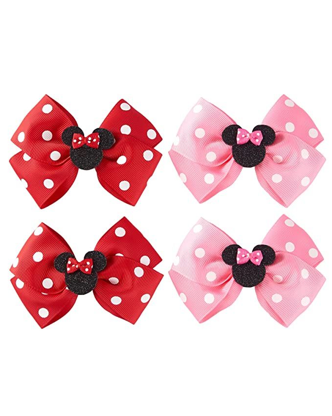 Baby Girls Mouse Ears Hair Bow Clips 4pc Birthday Party Dress Up Cartoon Hair Accessories 4 Inch ... | Amazon (US)