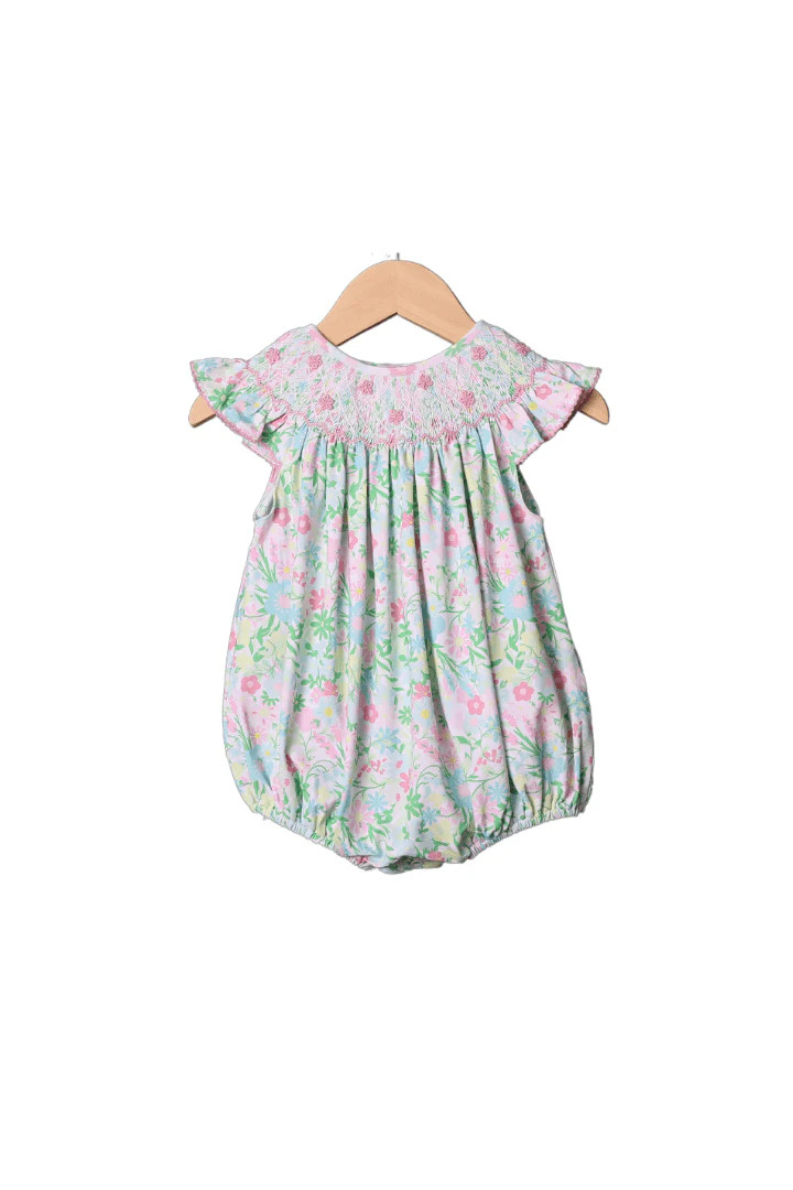 Smocked Ellie Floral Heirloom Bubble | The Smocked Flamingo