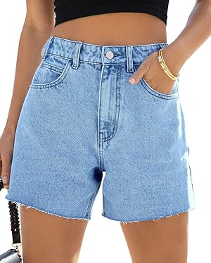 Cicy Bell Womens High Waisted Jean Shorts Summer Baggy Stretchy Straight Leg Raw Hem Mom Denim Sh... | Amazon (US)